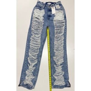 Good American The‎ Khloe Jean Womens Size 0 Light Wash Extreme Ripped High Rise